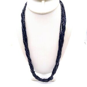 Vintage Black Torsade Necklace, Glass Tube Bead Multi Strand Twister Classy Chok